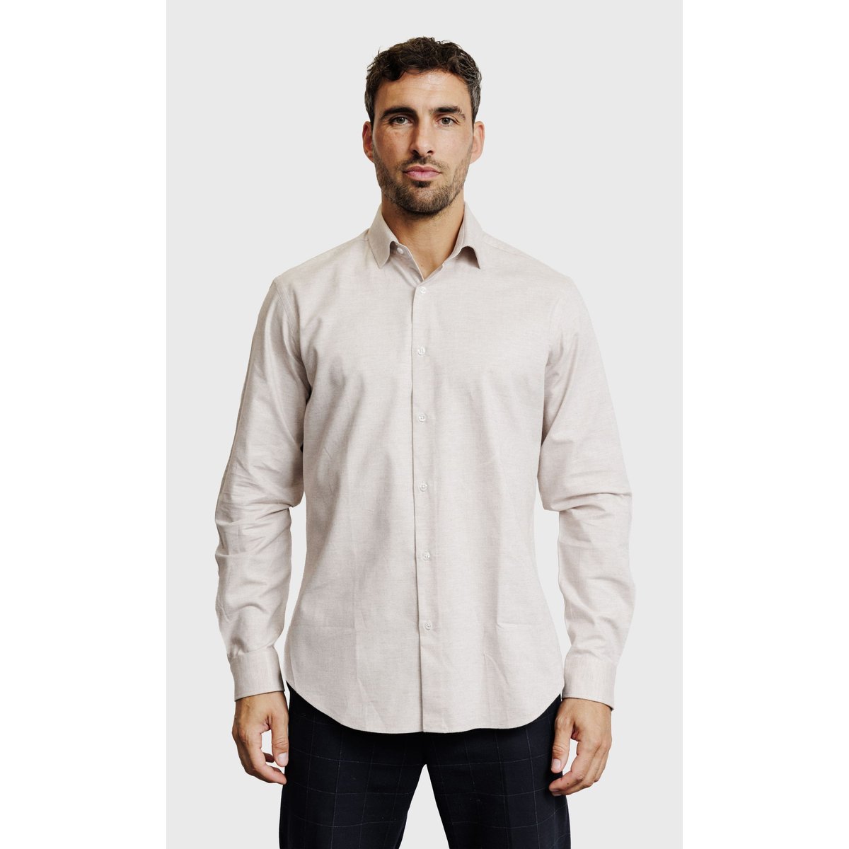 Chemise Regular fit en coton gratté beige, ACROSS