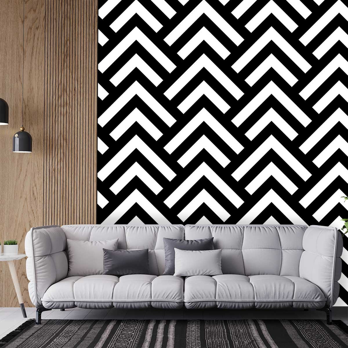 Papier peint graphique zig zag retro intissé, HEXOA
