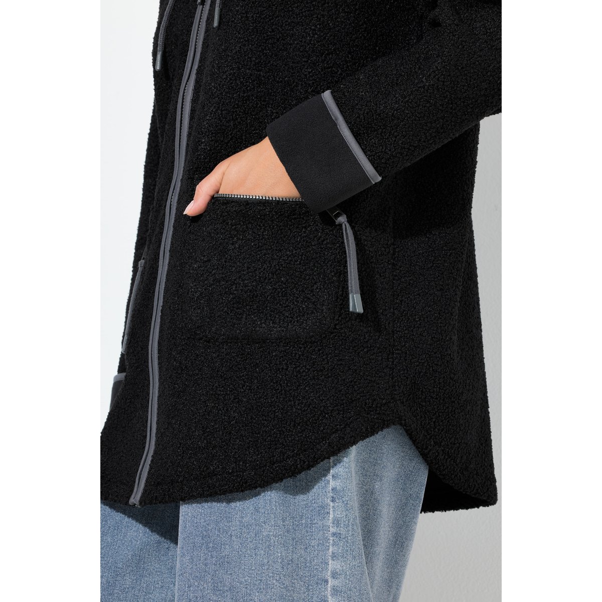 Veste à capuche en polaire bouclée noir, ULLA POPKEN