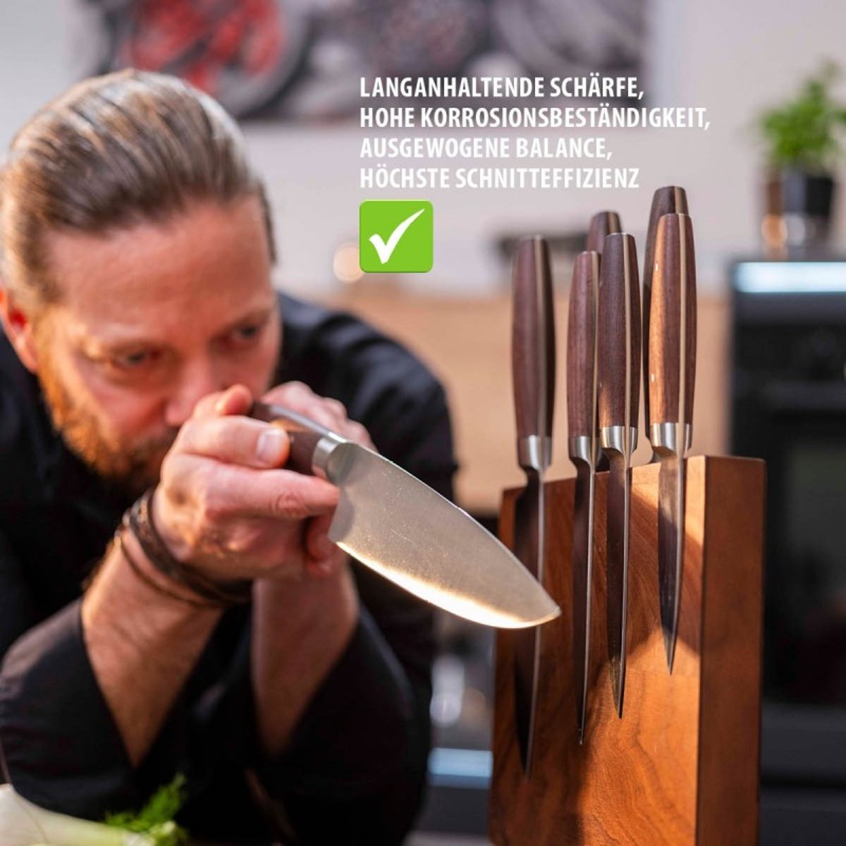 Couteau de cuisine Enno 15 cm en acier et bois de noyer argent et marron, GEFU