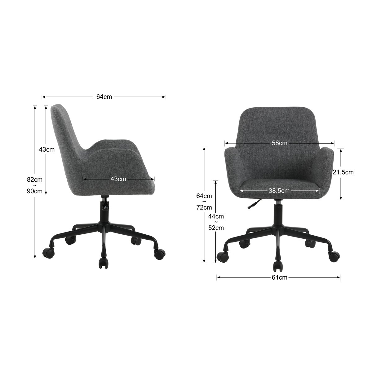 Fauteuil de bureau à roulettes, MAEL gris marengo, HISPANOHOGAR