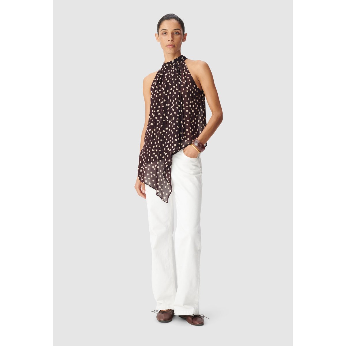 Top fluide asymétrique imprimé pois bleu nuit, IKKS