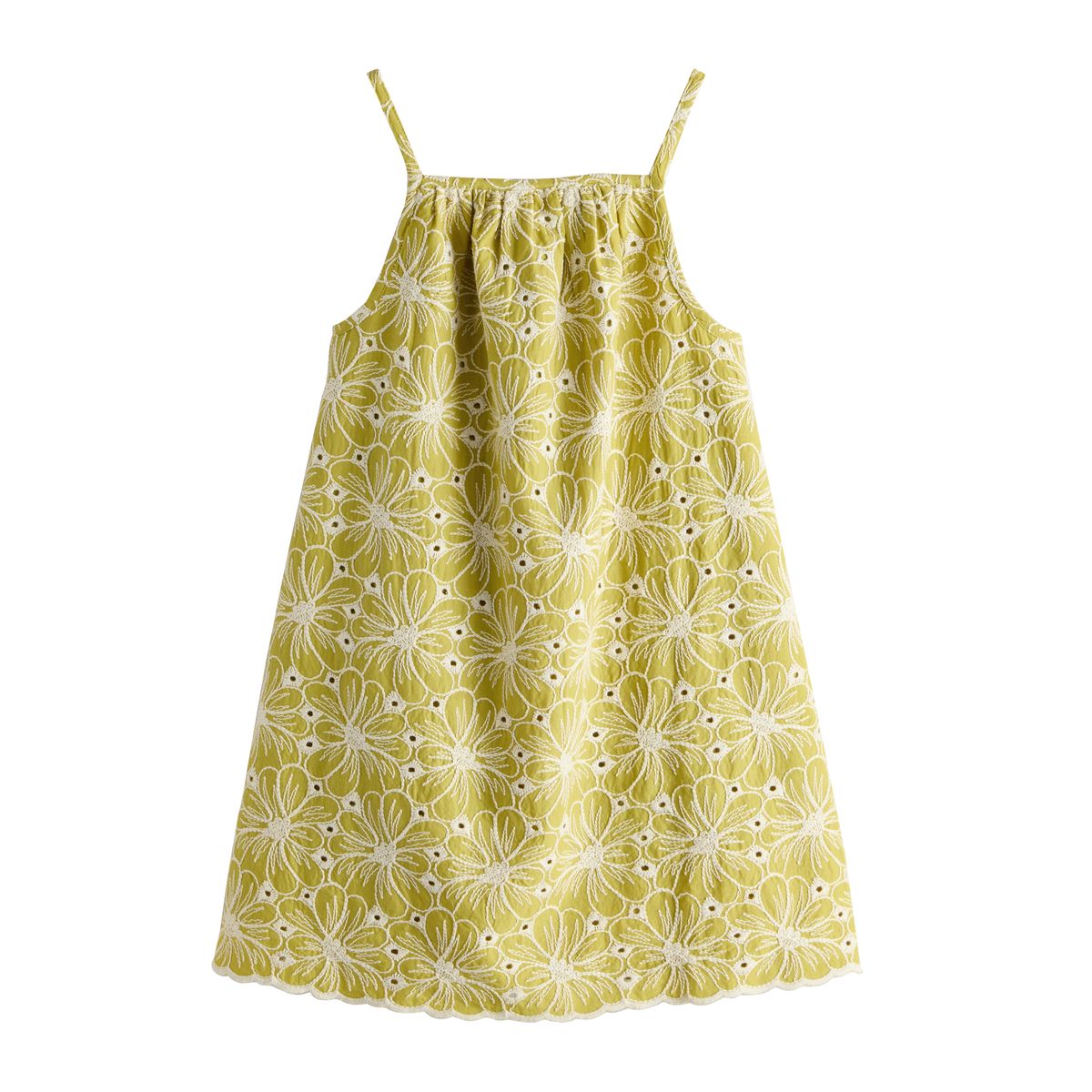 Robe d'été brodée à bretelles chartreuse, NEXT