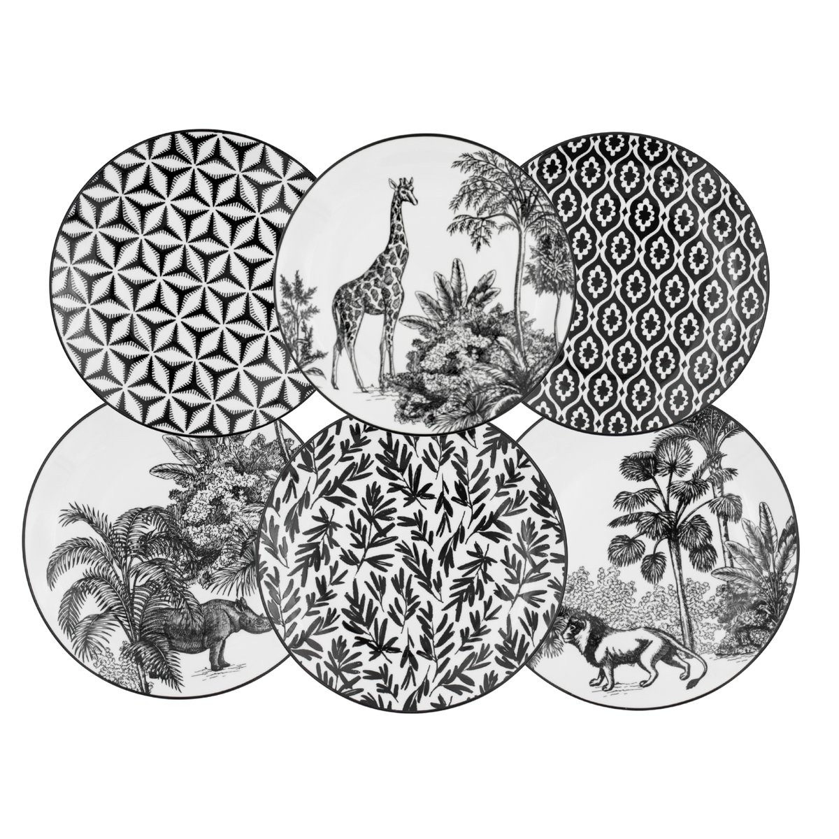 Lot de 6 grandes assiettes, SAVANA noir, ARTIME