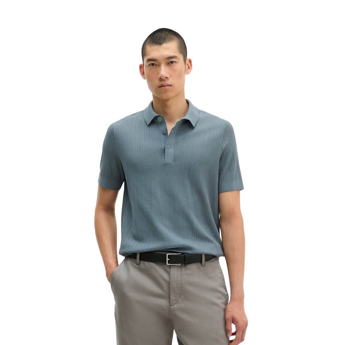 Polo en maille, coupe classique en coton biologique et TENCEL™ Lyocell gris, MARC O'POLO