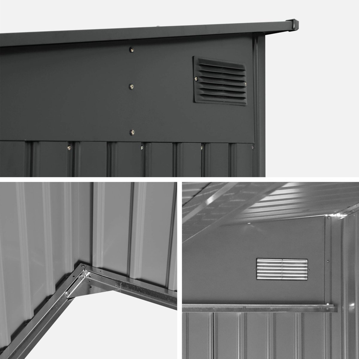 Abri de jardin adossable métal 8,96m² avec kit d'ancrage ORNAY anthracite, SWEEEK