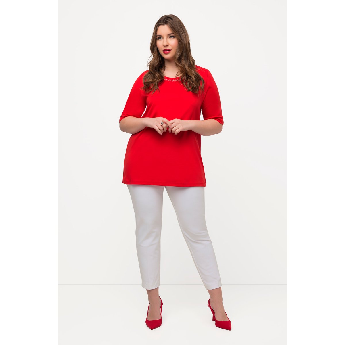 Pantalon 7/8 jambe étroite, taille élastique blanc neige, ULLA POPKEN