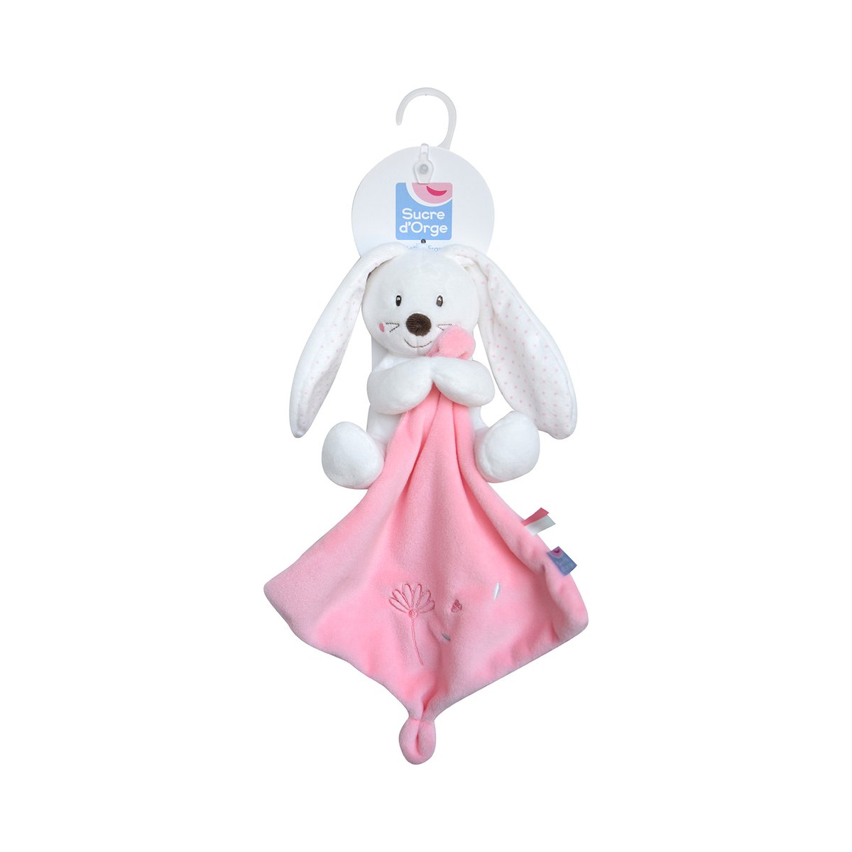 Doudou mouchoir xl lapin velours doux rose, SUCRE D'ORGE