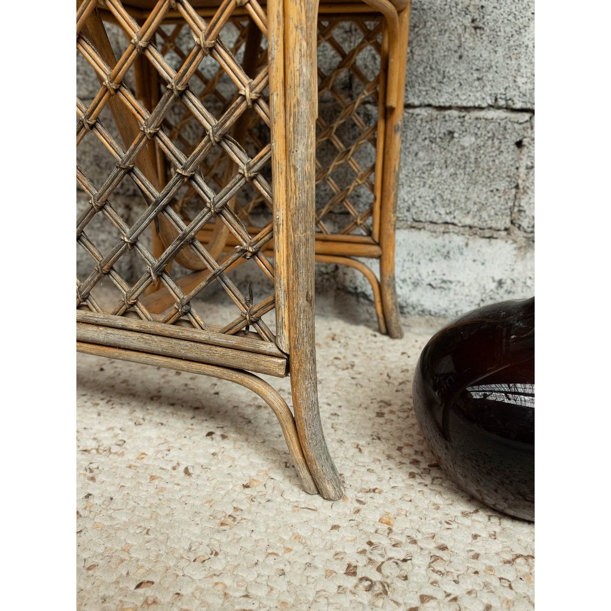 Table d'appoint en rotin Francine N°1483 - Bon état beige, DEBONGOUT