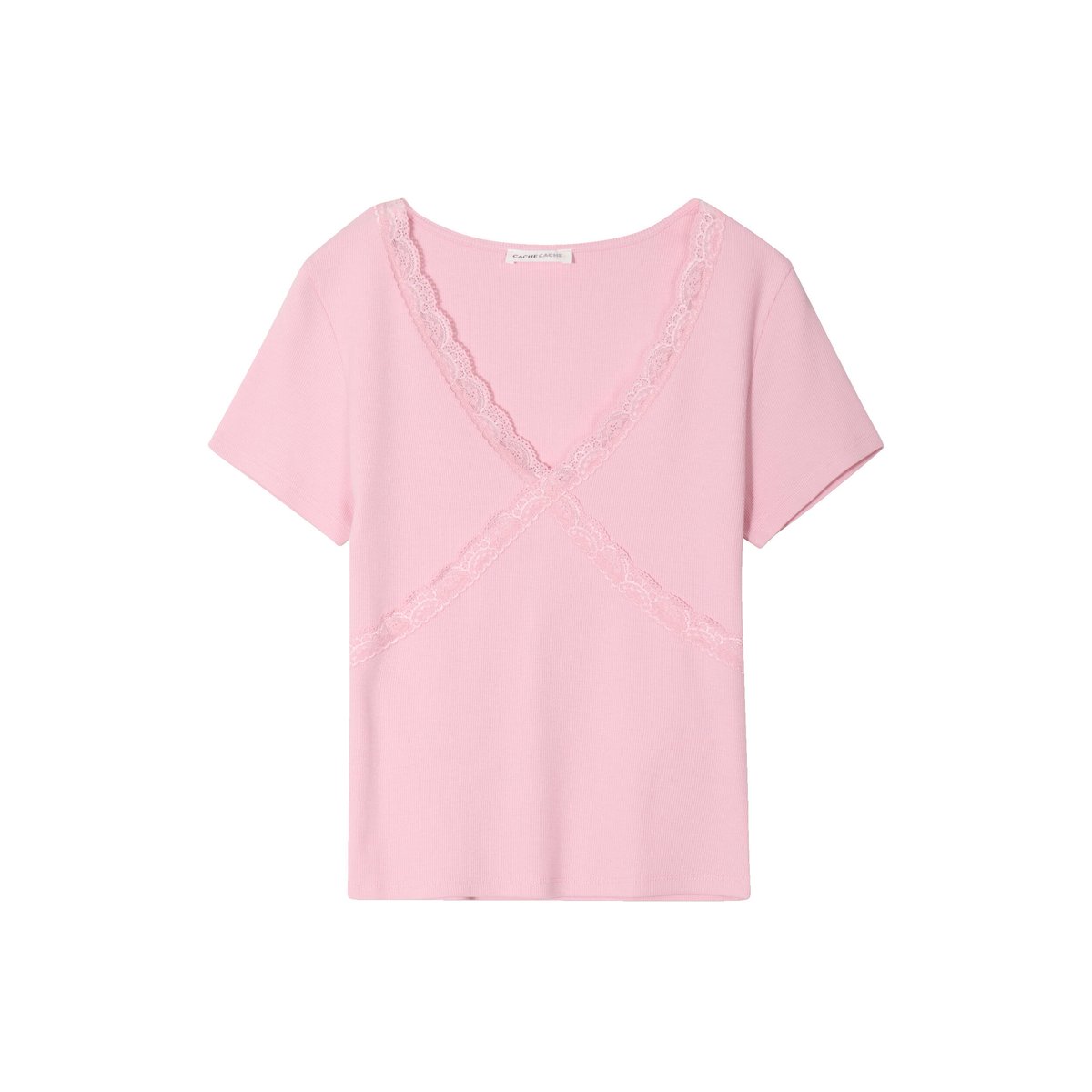 T -shirt manches courtes rose poudrée, CACHE CACHE
