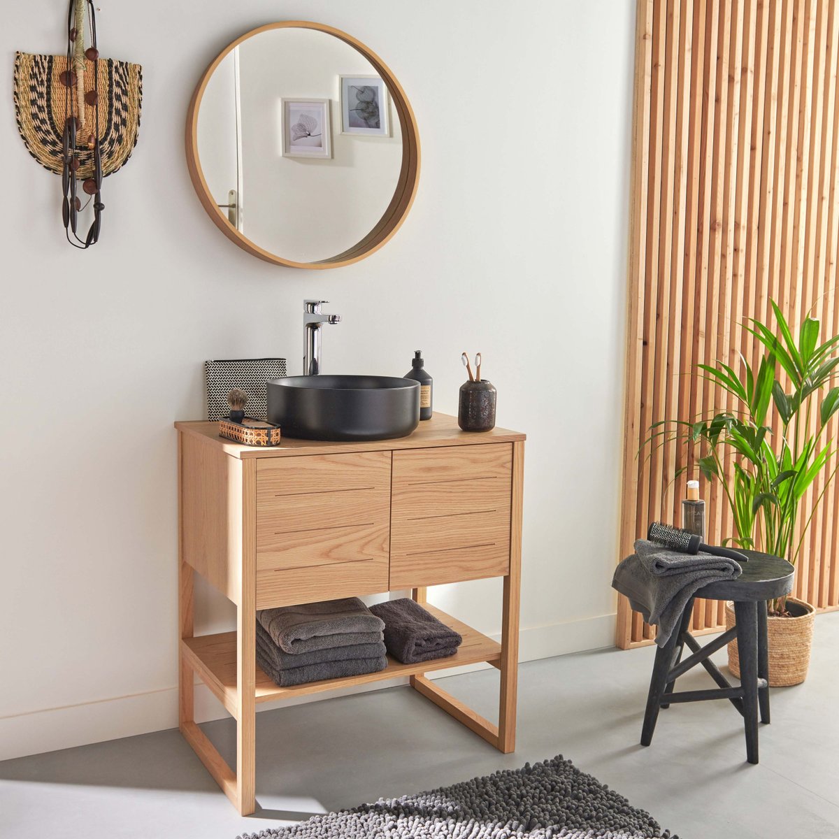 Meuble simple +vasque +miroir ATOLL bois clair, MOB IN