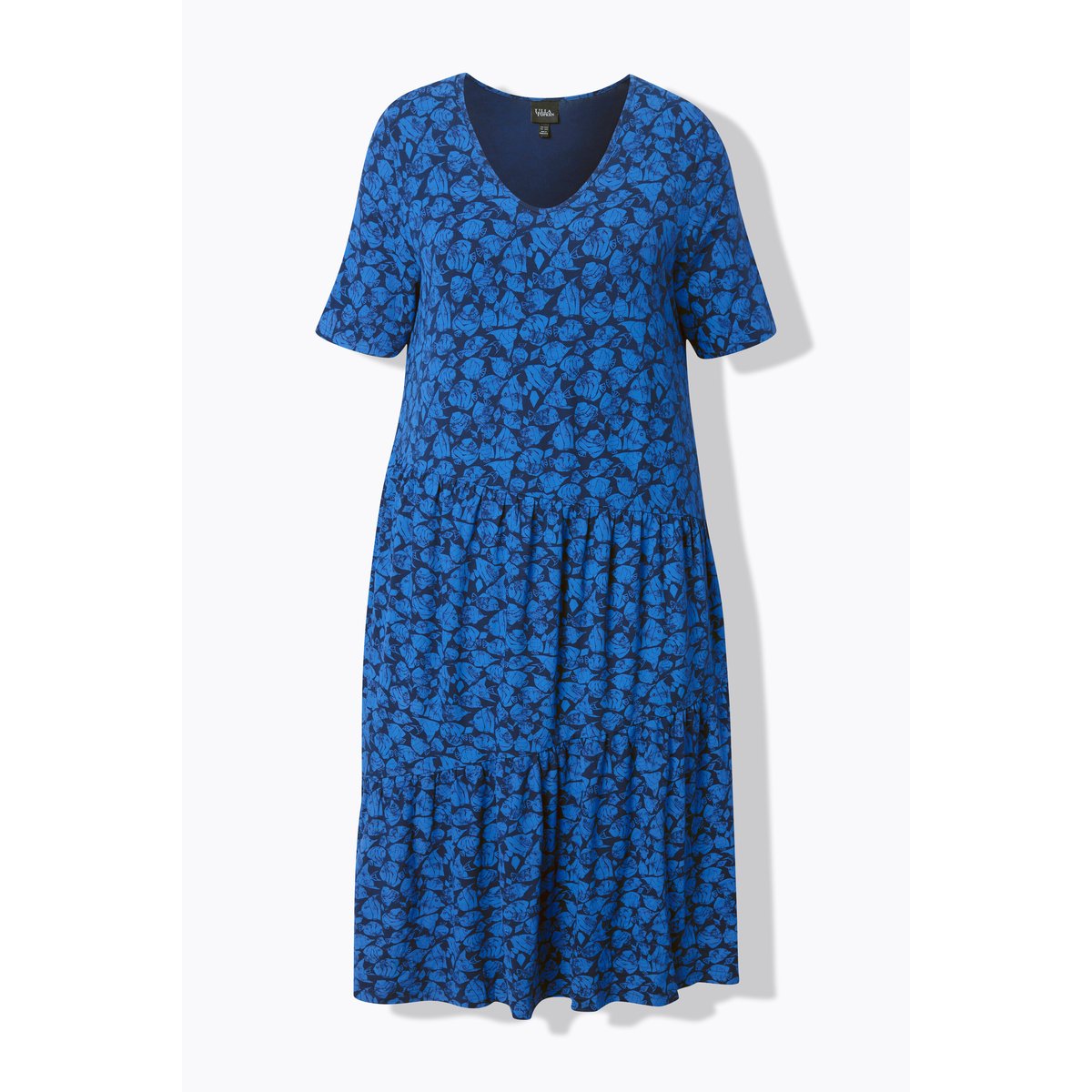Robe en jersey. Coupe évasée avec volants. bleu paon, ULLA POPKEN