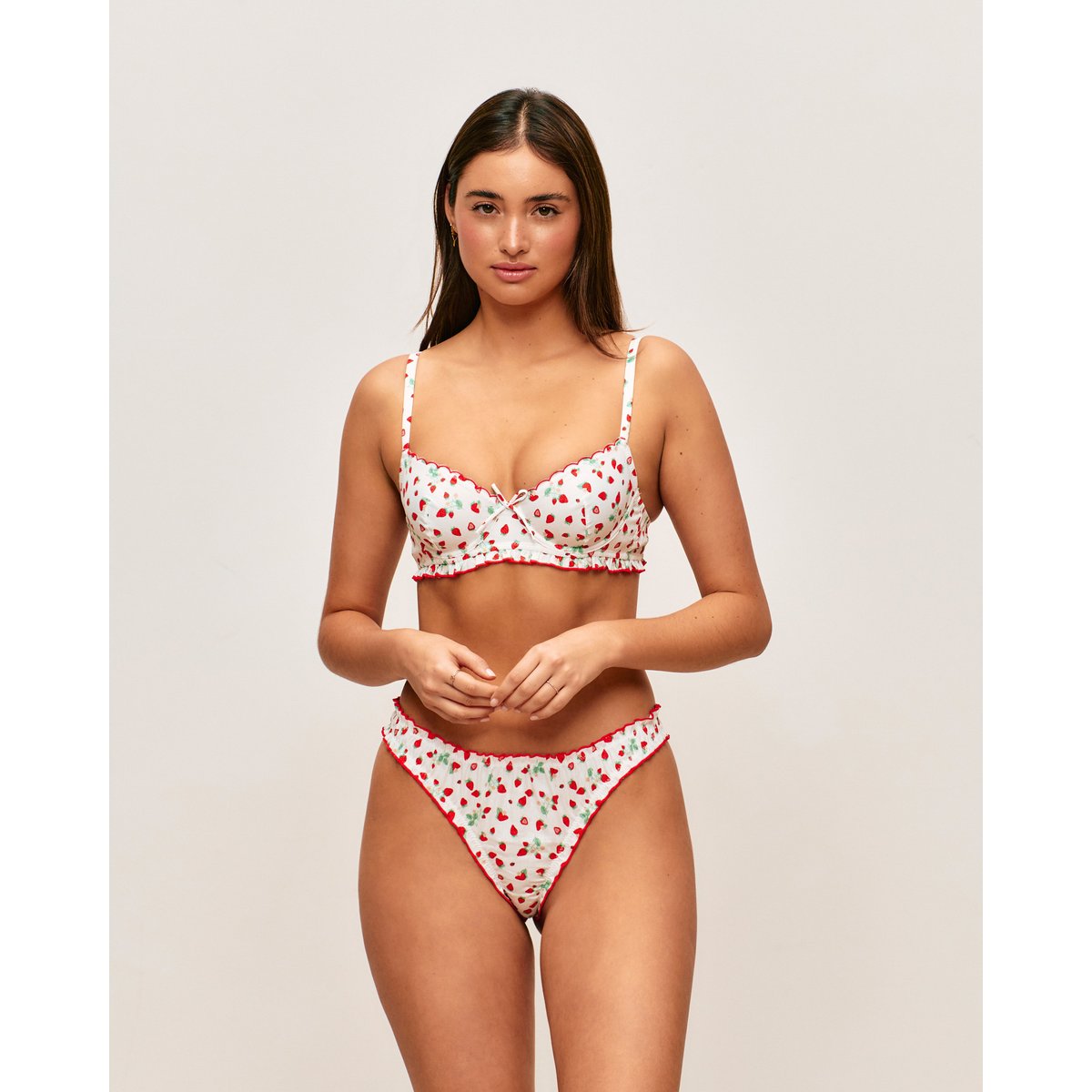 Soutien-gorge corbeille en popeline de coton à motif fraises BRUNCHCLUBBIZ ecru, UNDIZ