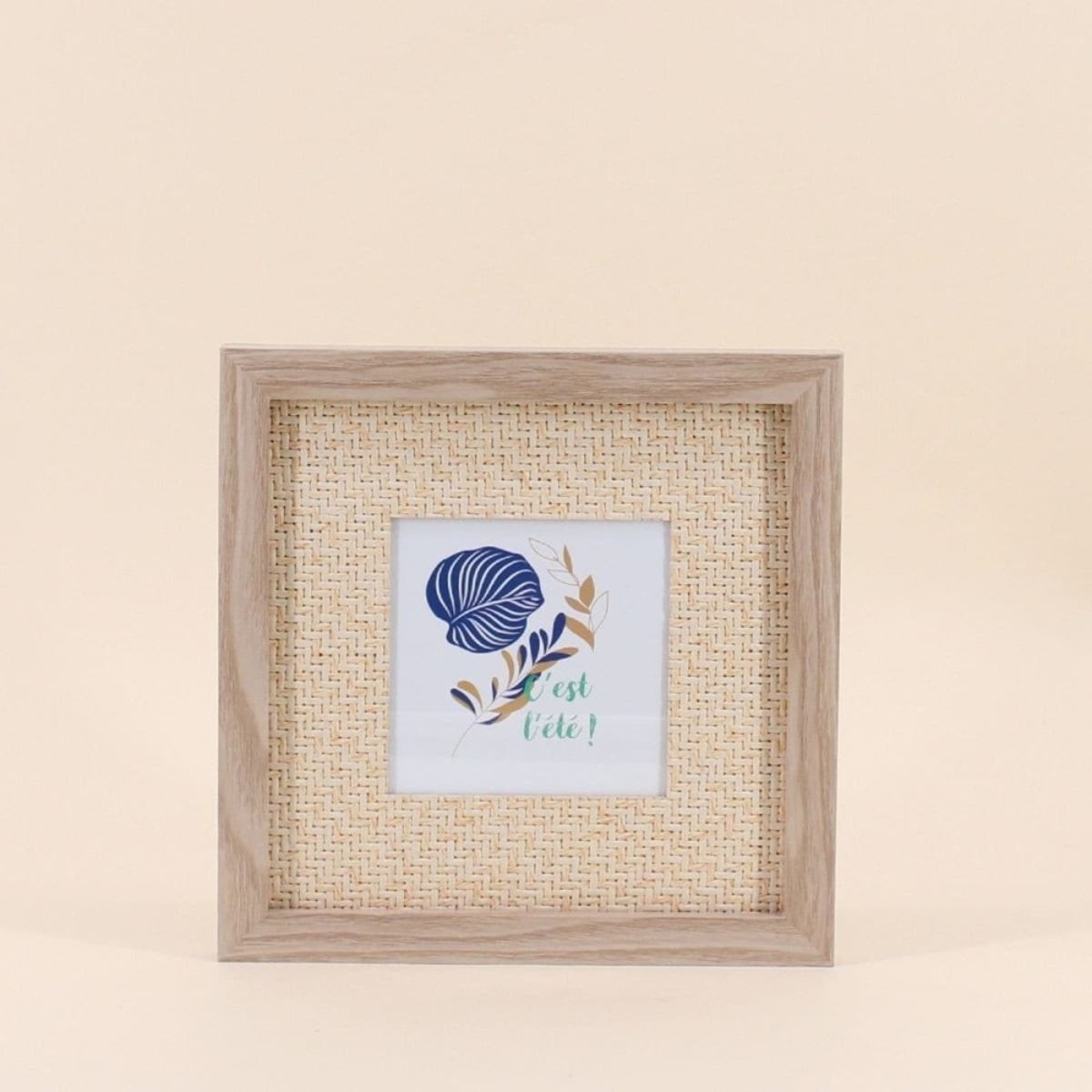 Porte photo en rotin 22x22cm beige, ORNAMI