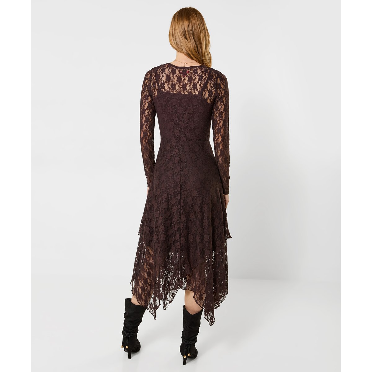 Robe Longue en Dentelle à Manches Longues Bella marron, JOE BROWNS