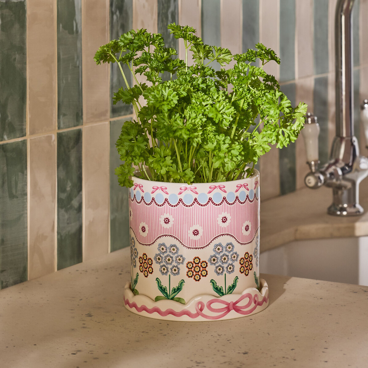 Spitalfields Silk Plantpot with Tray pink, CATH KIDSTON