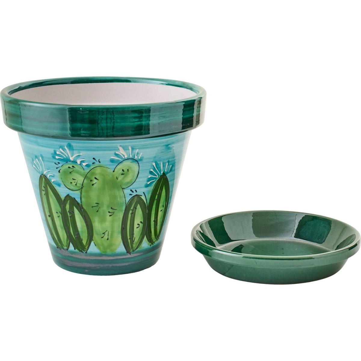 Cache-pot en céramique motif cactus multicolore vert et bleu, RECOLLECTION