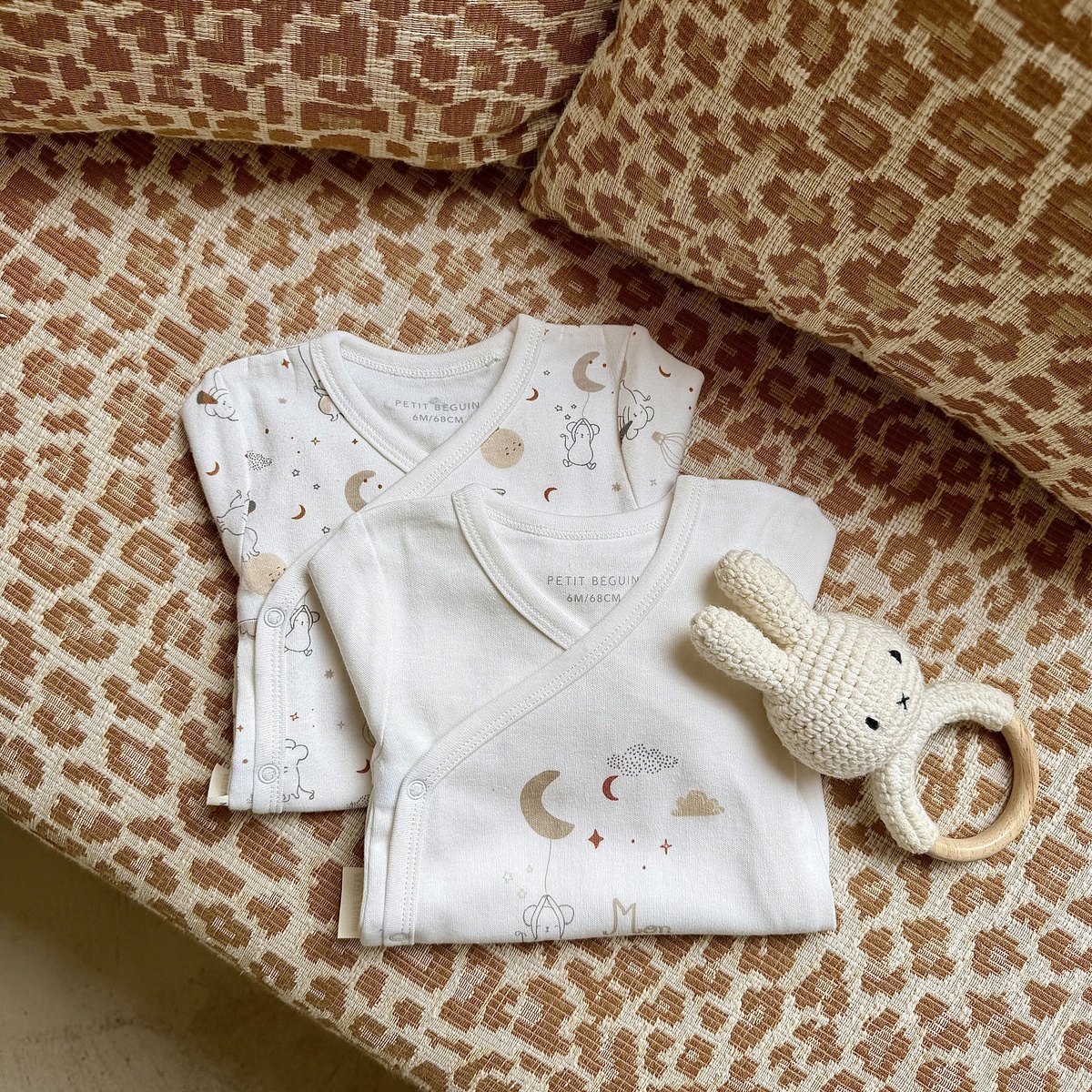 Lot de 2 bodies bébé manches longues ouverture croisée Eliah ecru, PETIT BEGUIN