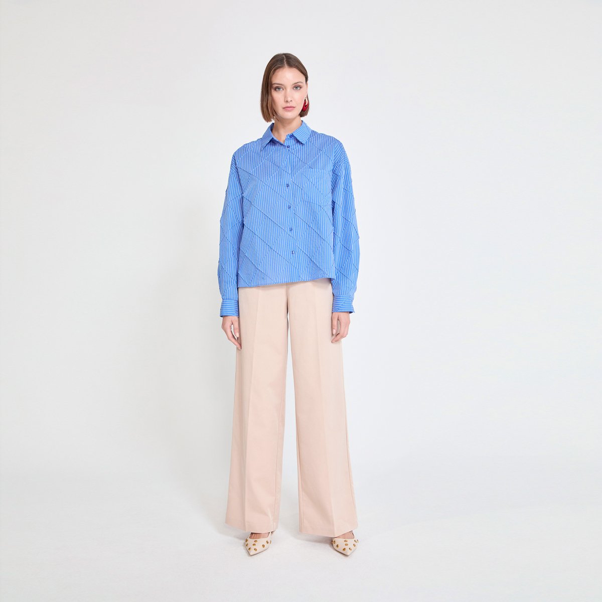 Chemise à rayures surpiquées azur, LOLA CASADEMUNT