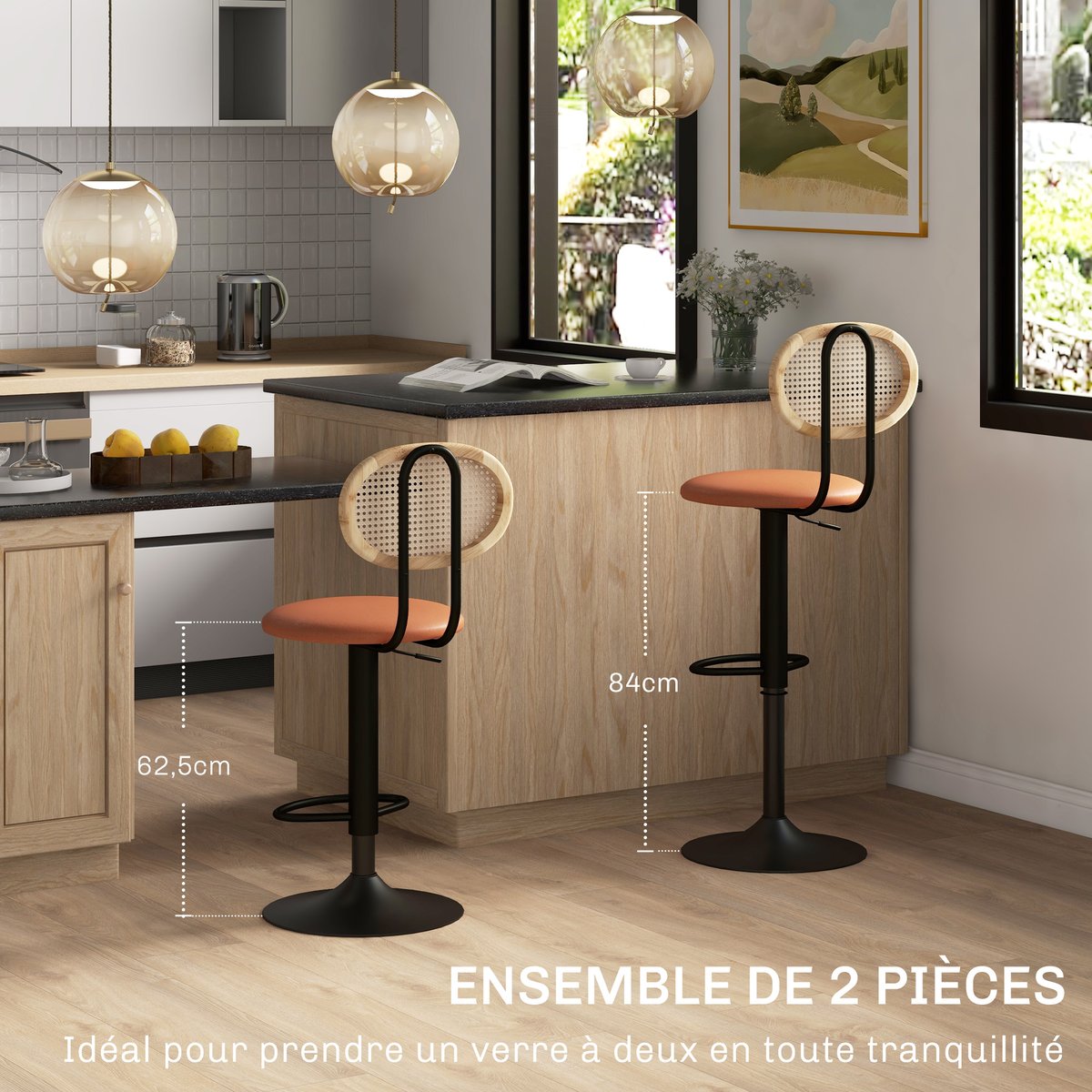 Tabouret de bar Revêtement synthétique Marron marron, noir, HOMCOM