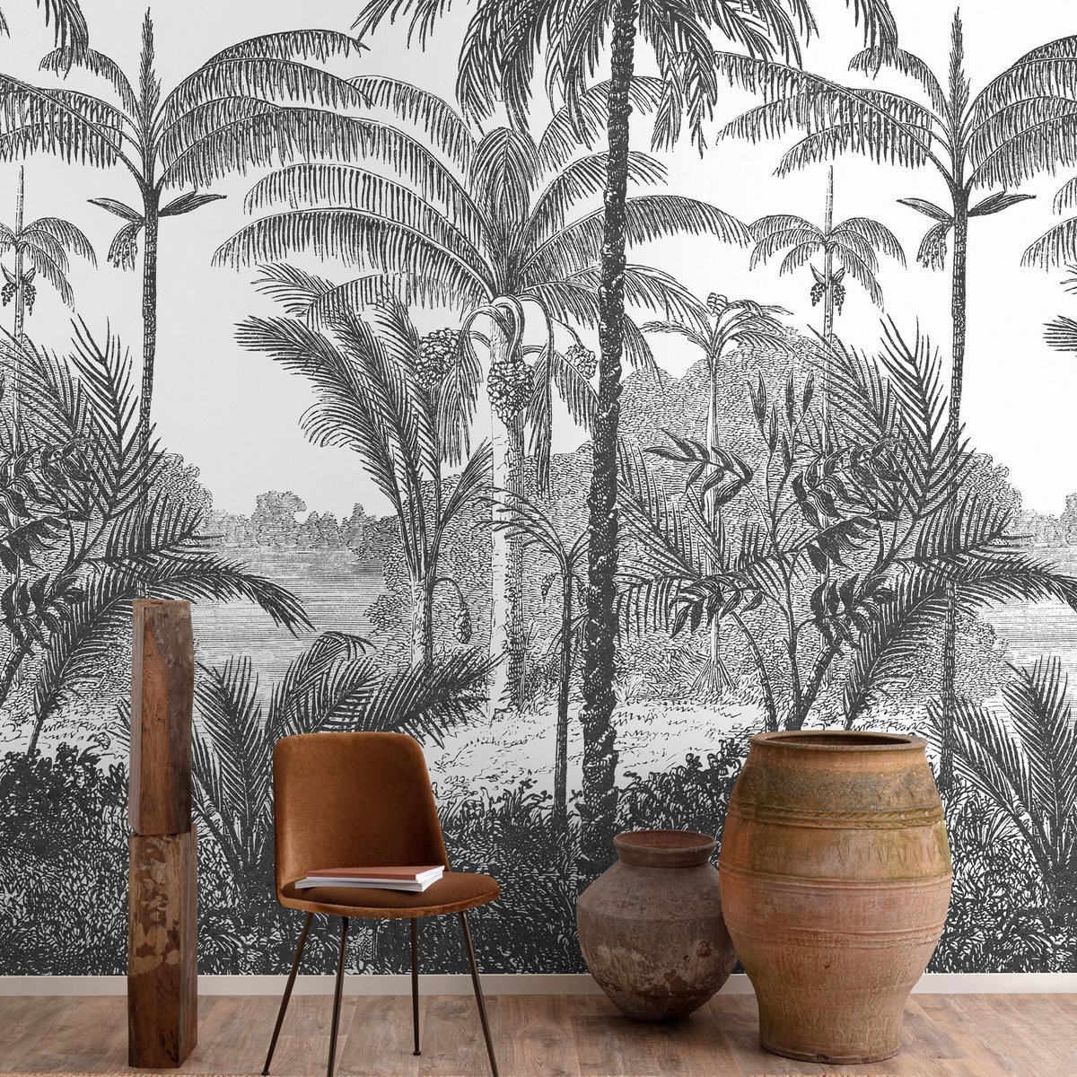 Papier peint jungle cocotier noir, HEXOA