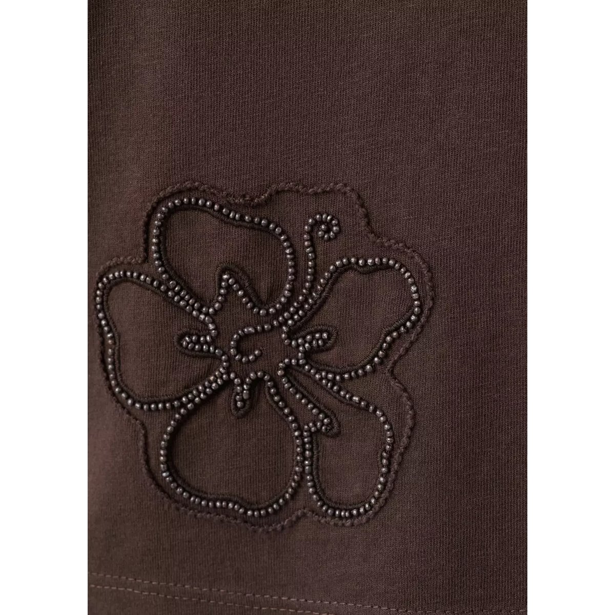 T-shirt coton broderie à fleurs marron, MANGO