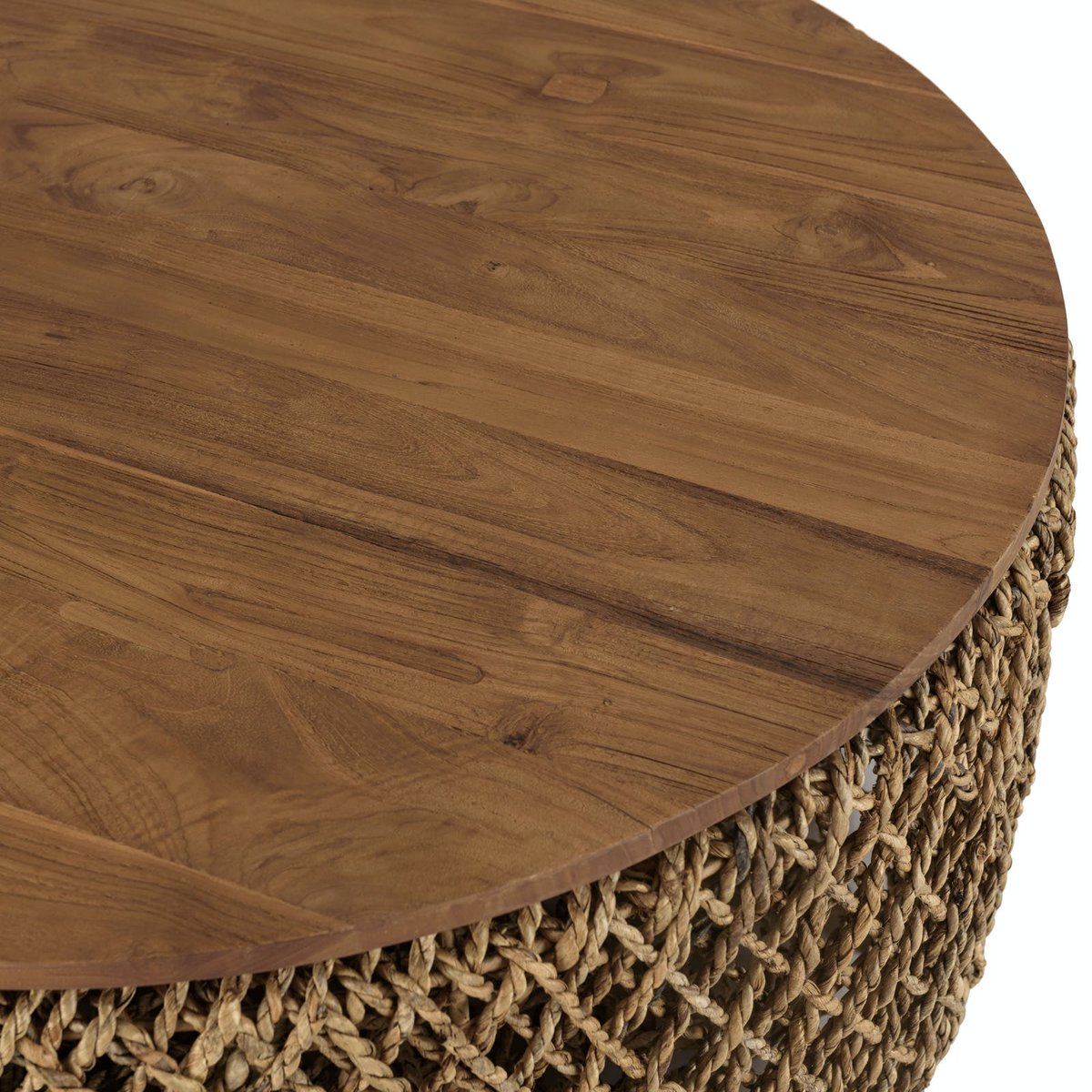 Table basse ronde 83 cm fibre tressée et bois SWING bois naturel, PIER IMPORT