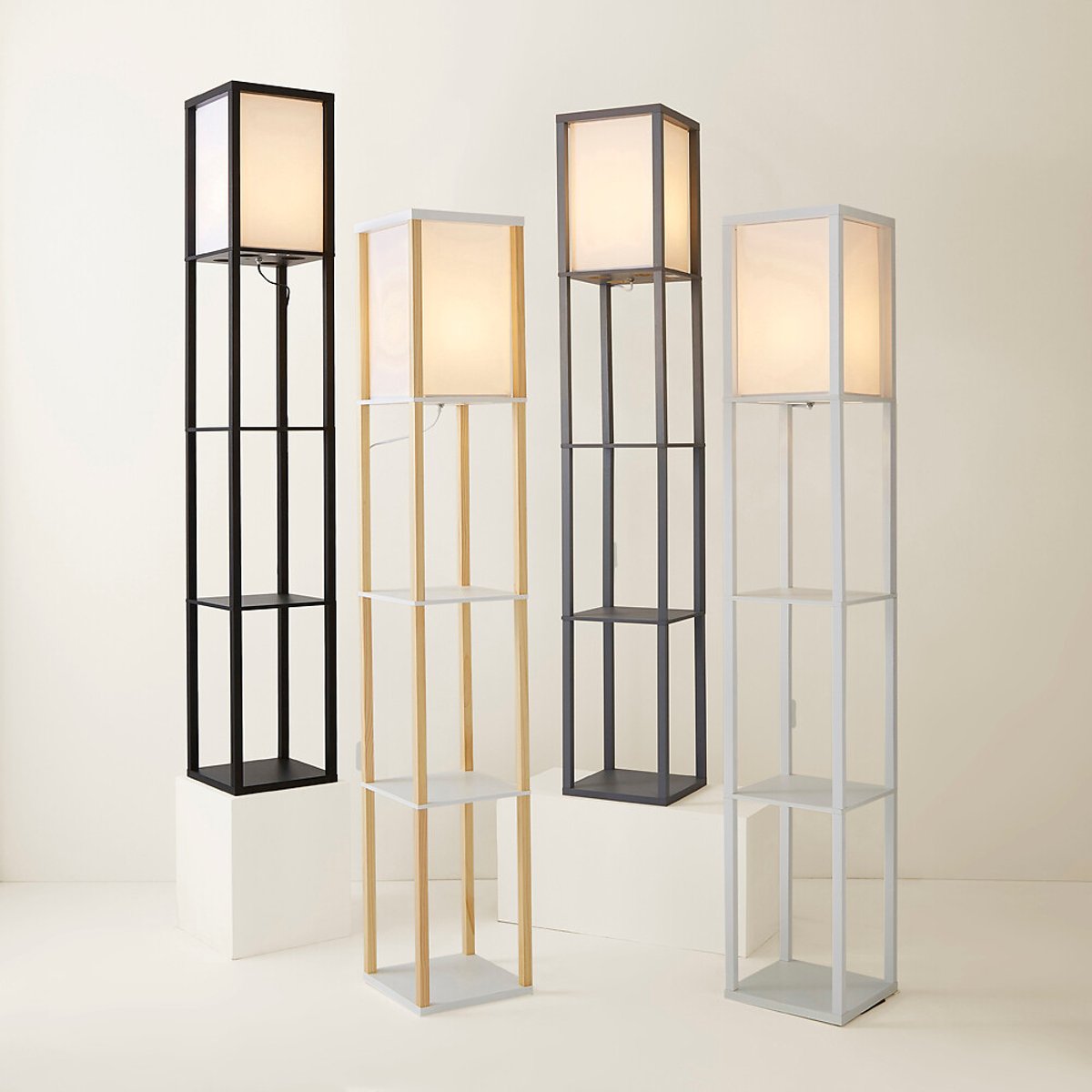 Scottie Wooden Shelves Floor Lamp white, SO'HOME