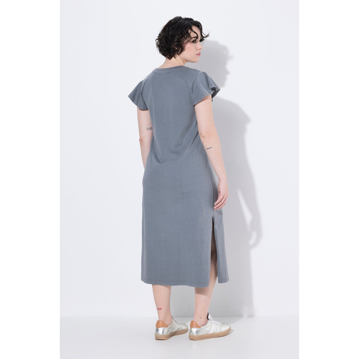 Robe maxi avec petite broderie, coupe évasée gris, ULLA POPKEN