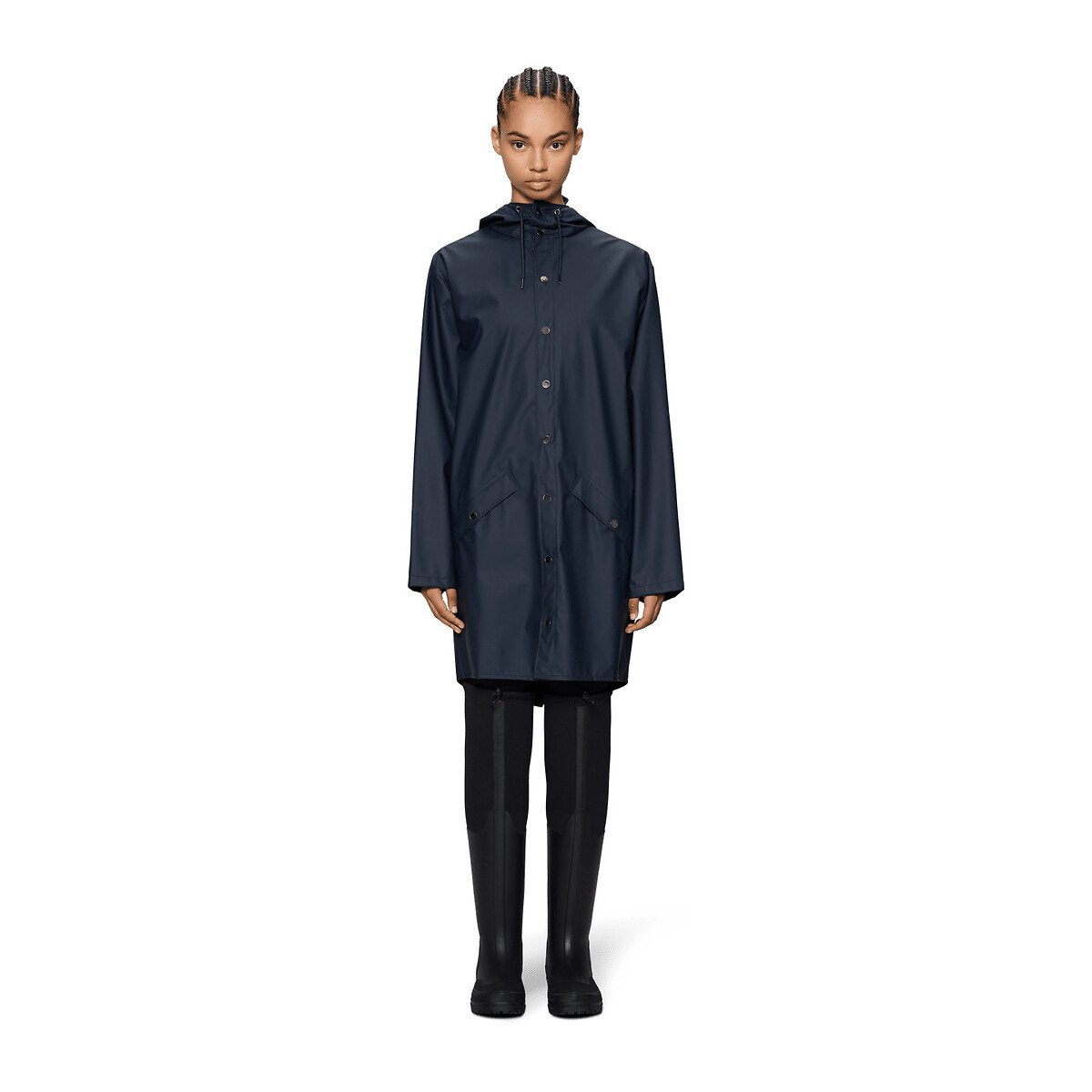 Veste zippée imperméable à capuche unisexe bleu marine, RAINS