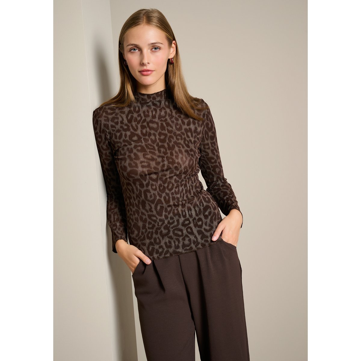 Top en mesh imprimé léopard clair camel, LOLALIZA