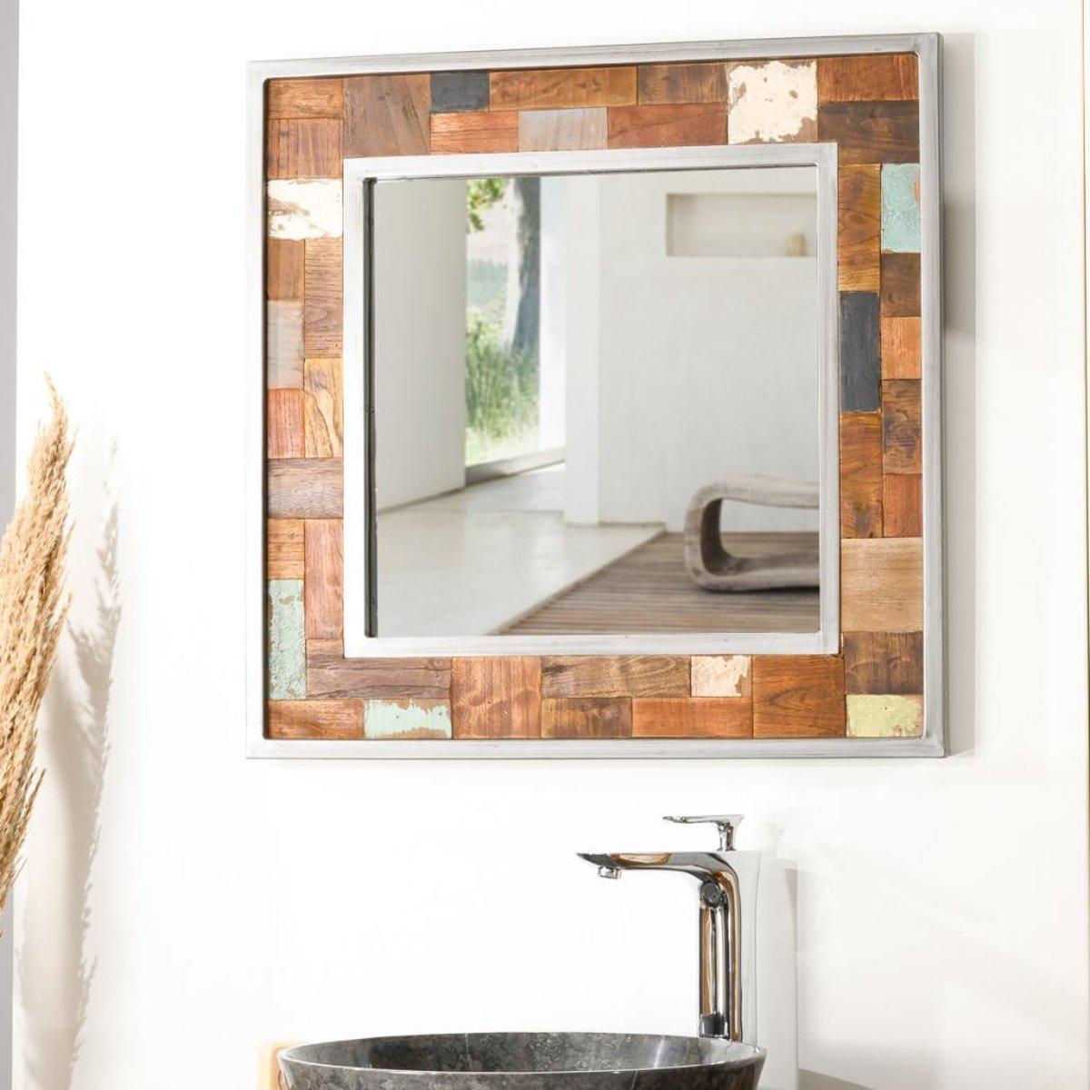 Miroir de teck métal rectangle 70x70 FACTORY naturel, WANDA COLLECTION