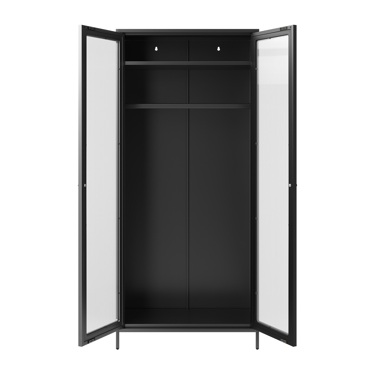 Hugh Industrial 2 Door Wardrobe with Reeded Glass Doors black, SO'HOME