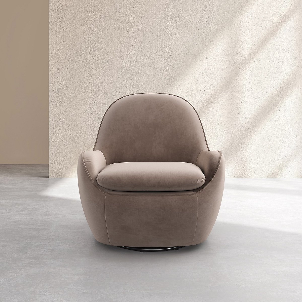 Fauteuil droit velours BOCA gris, taupe, HABITAT