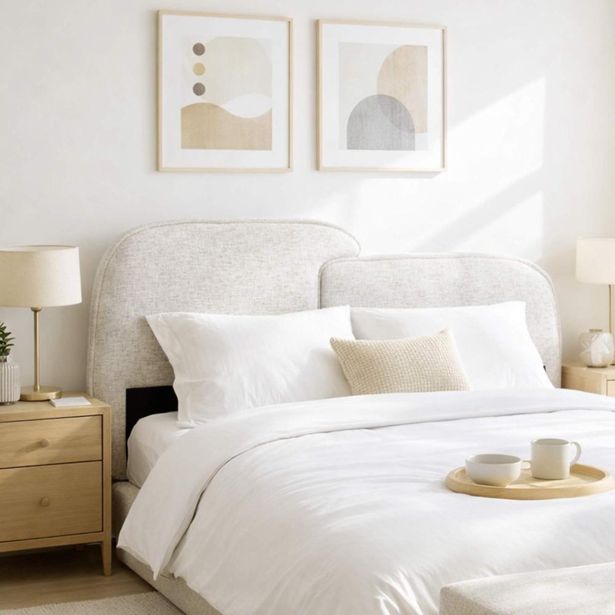 Tête de lit en tissu beige L194 cm Tandem crème / ivoire, AMADEUS