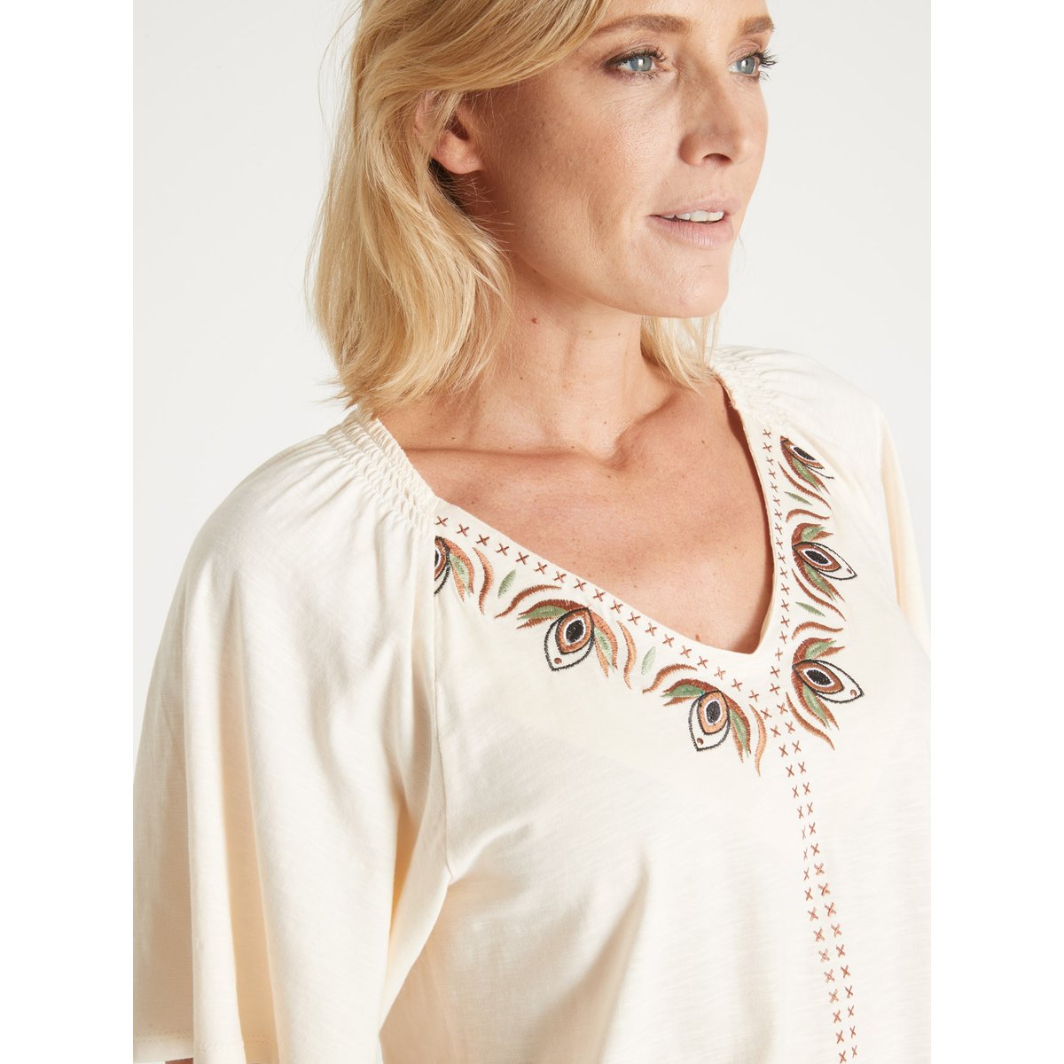 Tee-shirt V manches papillon ecru, DAXON