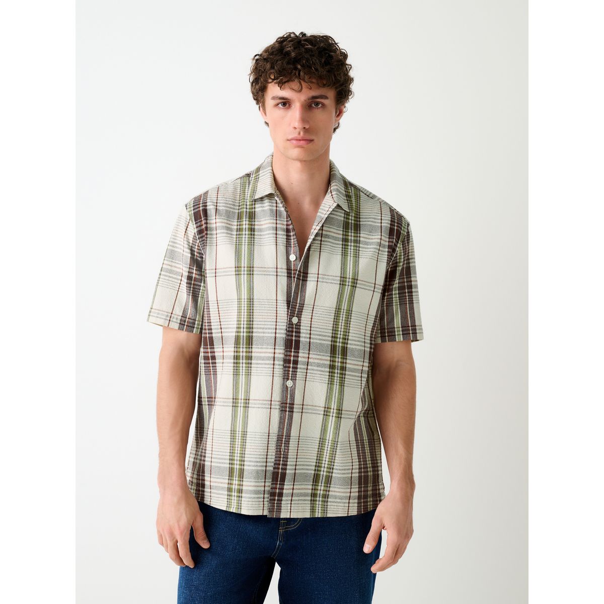 Chemise à carreaux en manches courtes naturel, NEXT