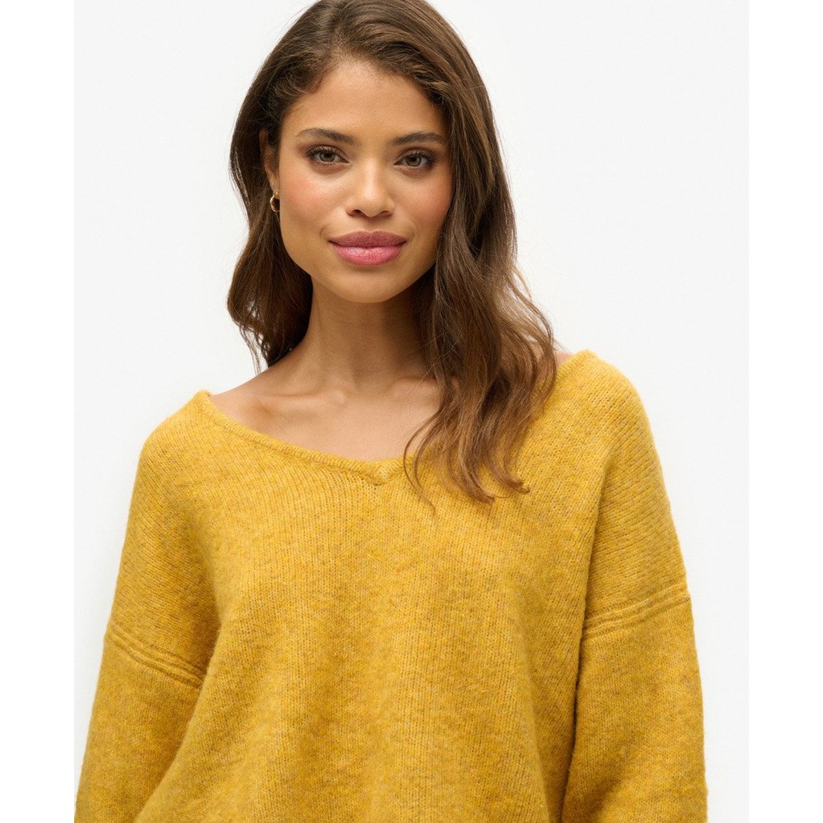 Pull oversize à col V jaune or twist, SUPERDRY