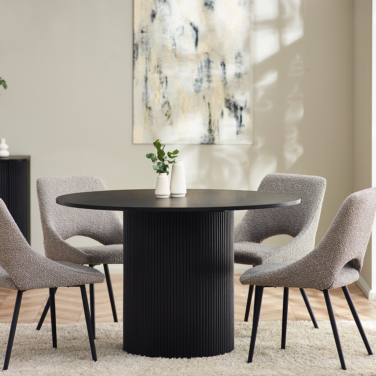 Lucien Fluted Wood Round Pedestal Dining Table black, SO'HOME