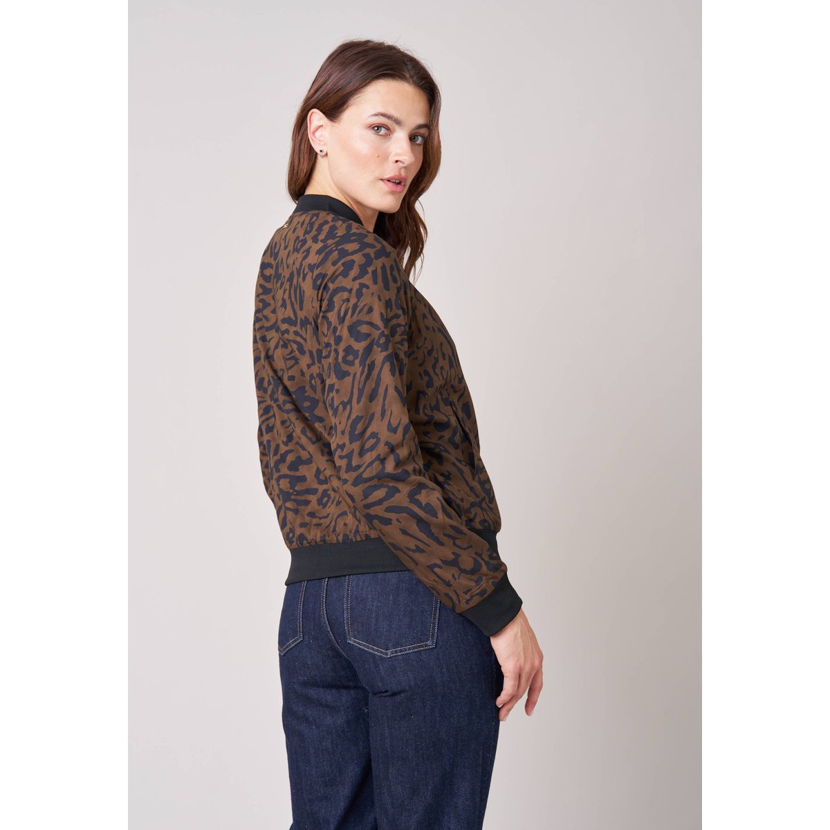 Veste bomber femme imprimé léopard MASHA brown, DEELUXE