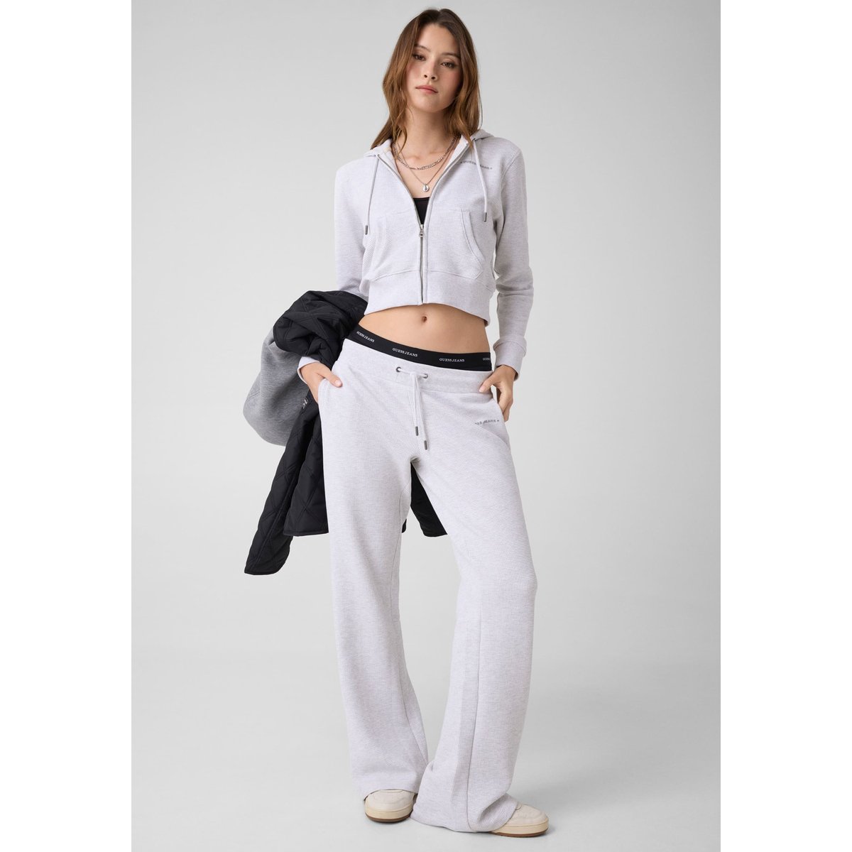 Joggers En Coton Gaufré gris clair, GUESS