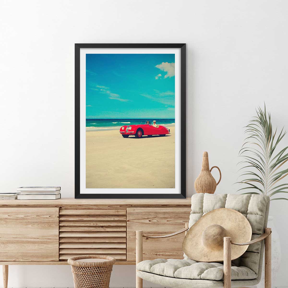 Poster red car affiche + cadre en bois - noir, HEXOA