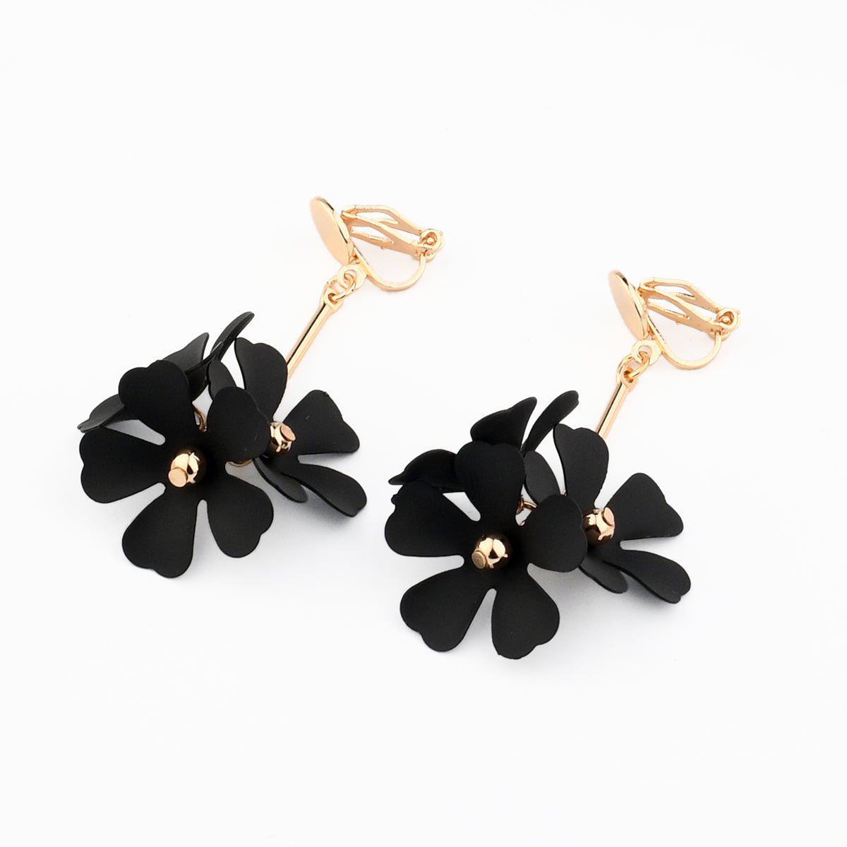 Boucles d'oreilles clips - fleurs noires noir, BALABOOSTE