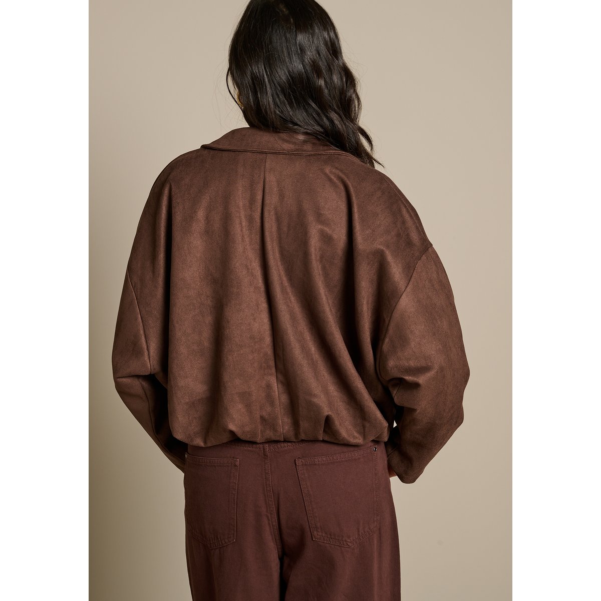 Veste suédine ballon brun fonce chocolate, LOLALIZA