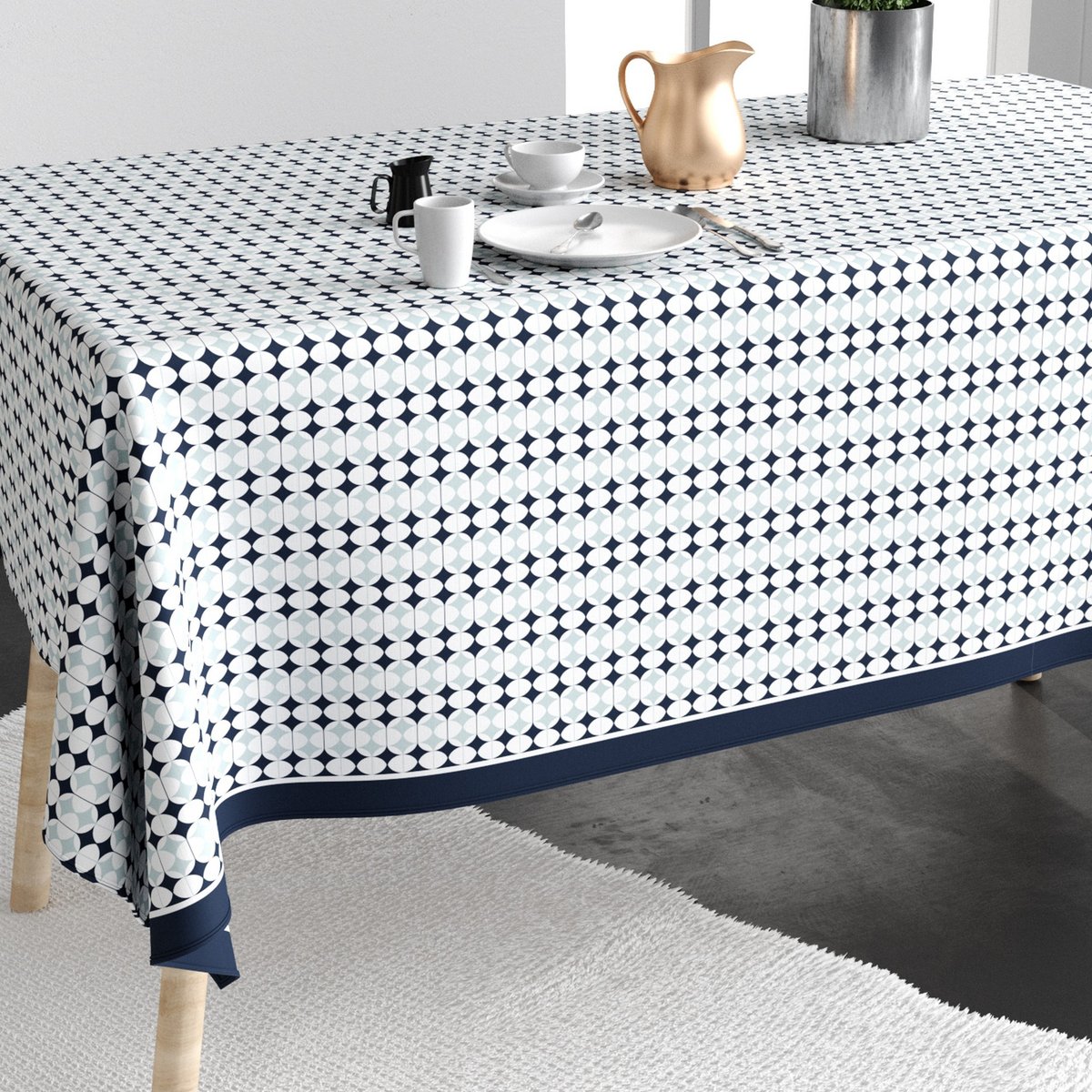 Nappe rectangulaire anti tache Coton Verana bleu, EDEN