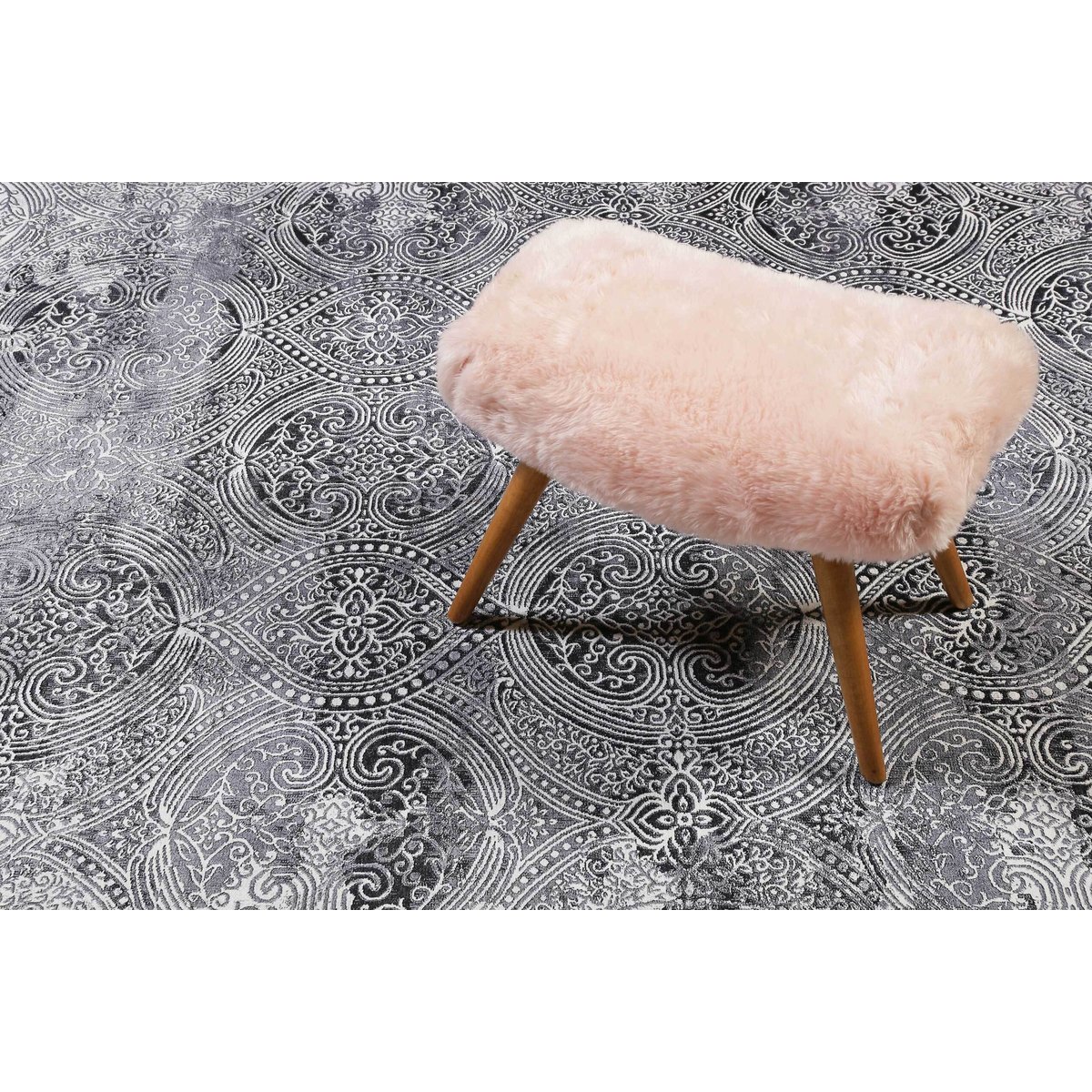 Tapis plat motif cachemire ,  GRACE gris, WECON HOME