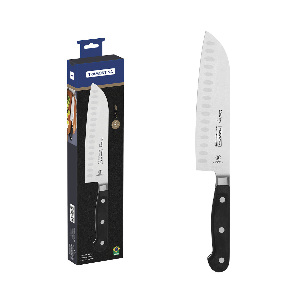 Faca Santoku Century 7", Tramontina preto , TRAMONTINA