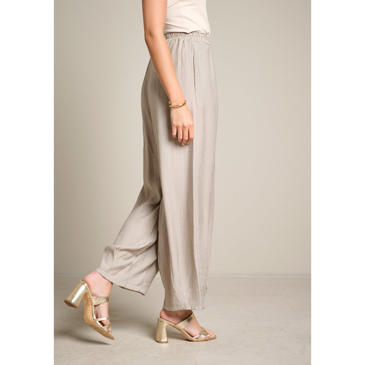 Pantalon barrel structuré taupe, LOLALIZA