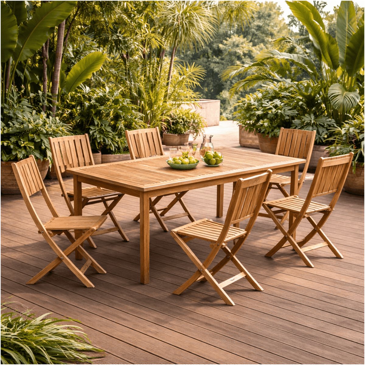 Ensemble table de jardin en teck Frida 200 et 6 chaises Tosca naturel, WANDA COLLECTION
