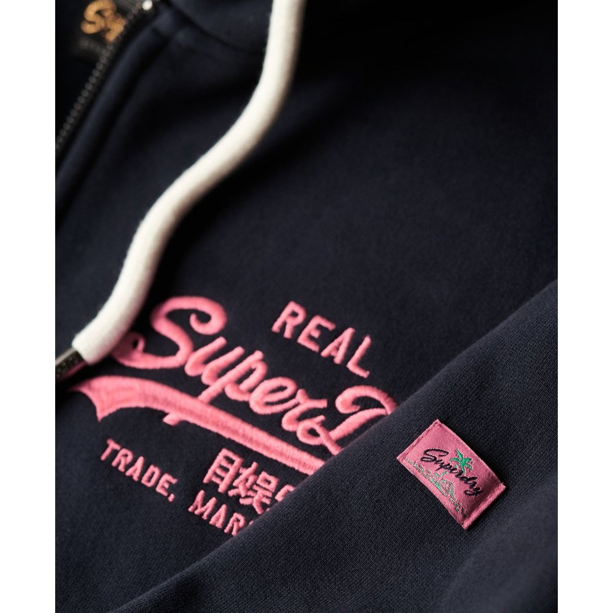 Sweat à capuche zippé à motif fluo bleu marine éclipse, SUPERDRY